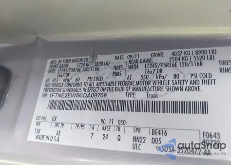 2012 Ford E-250 Commercial z USA, uszkodzony, nr VIN 1FTNE2EW5CDA09709